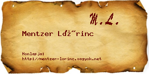 Mentzer Lőrinc névjegykártya